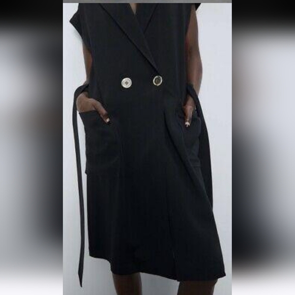ZARA Suit Style Double Button Midi Dress In Black. Size XS NWOT - Picture 3 of 16